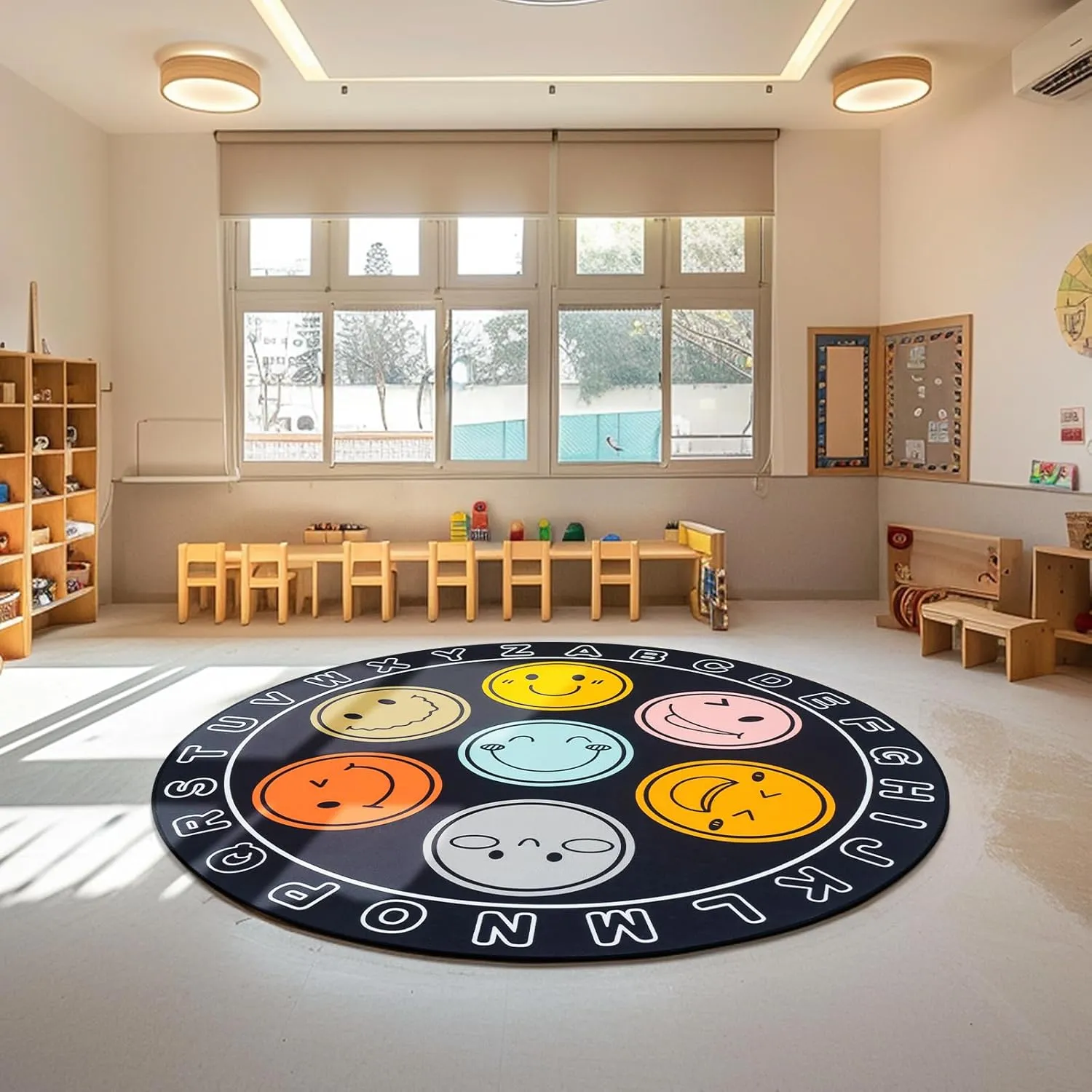 ABC Alphabet Rug for Kids, Classroom Playmat 6ft Non-Slip Circle Rugs for playroom, Round Area Rug for Elementary Classroom, Play Carpet for Boys Girls Bedrooms Playroom,Nursery Rugs