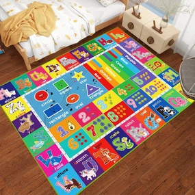 ABC Carpet, Kids Rugs for Playroom, Educational Play Mat for Kids, Preschool Rugs with ABC, Numbers, Animals Learning Mat for Bedroom Playroom Classroom Baby Toddler Children (Blue, 47.2X31.5 INCH)