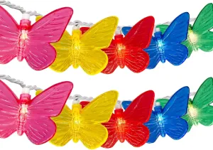 Abeja Colorful Butterfly String Lights, 8.5Ft Outdoor Butterfly LED String Lights with 10 Butterfly Fairy Light, Plug in Butterfly Hanging Decoration for Bedroom Garden Wall Party Wedding Christmas