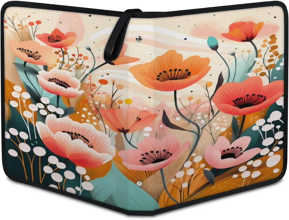 Abstract Flower 3 Ring Trading Zipper Binder Strap, Trading Card Binder 9 Pocket, 900 Pockets Card Holder with 50 Removable Sleeves for Game Cards