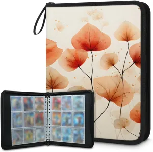 Abstract Plant 3 Ring Trading Zipper Binder Strap, Trading Card Binder 9 Pocket, 900 Pockets Card Holder with 50 Removable Sleeves for Game Cards