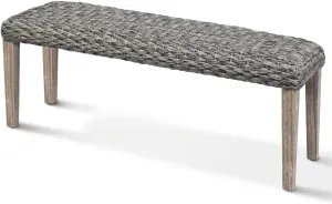 Acacia Solid Garden Bench with PE Wicker Seat, Backless Patio Garden Benches, Backless Outdoor Bench, Suitable for Indoor and Outdoor Uses 13.7" x 46.5" x 19.3" (Antique Grey)