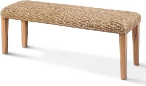 Acacia Solid Garden Bench with PE Wicker Seat, Backless Patio Garden Benches, Backless Outdoor Bench, Suitable for Indoor and Outdoor Uses 13.7" x 46.5" x 19.3" (Natural)