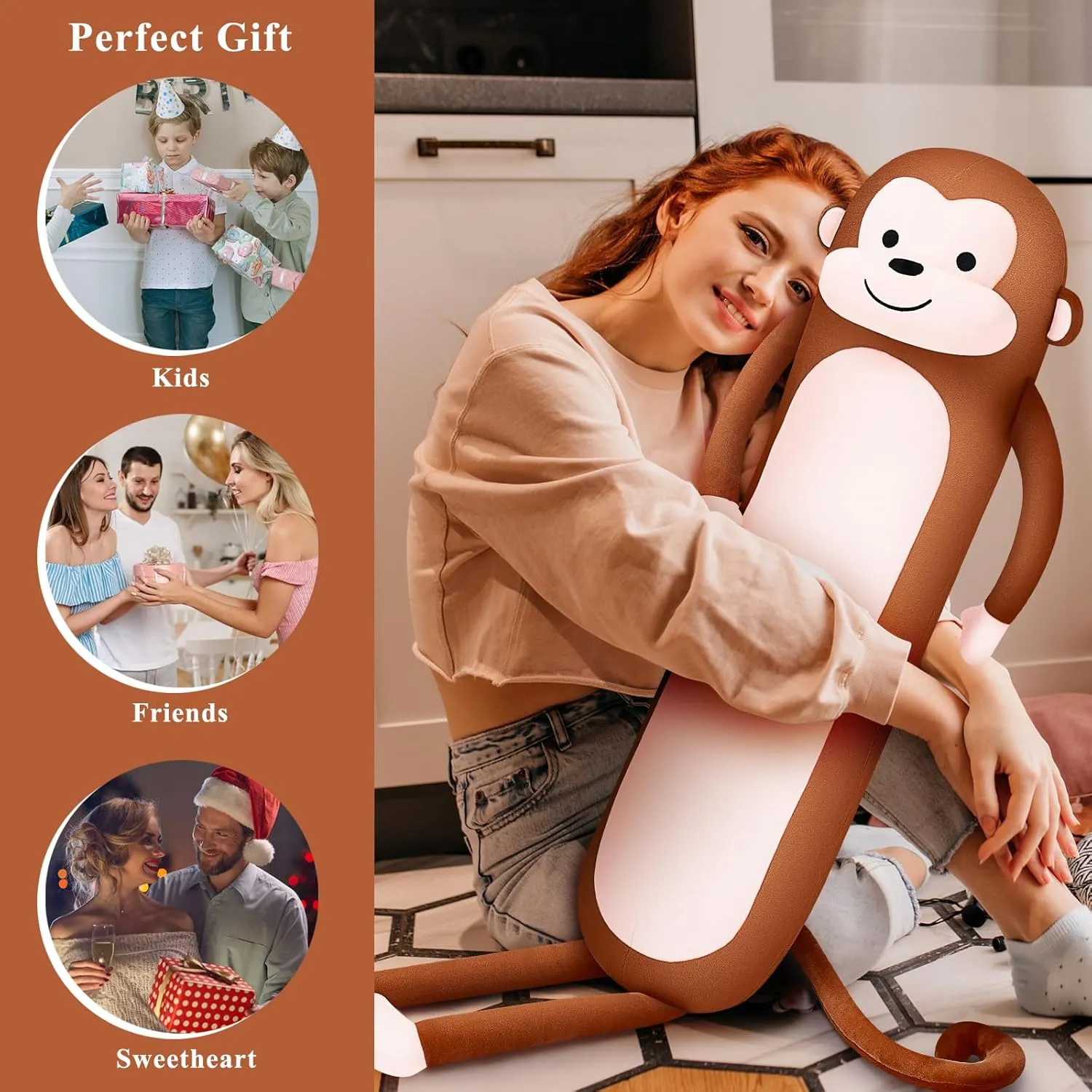 Achwishap Long Monkey Stuffed Animal Plush Toy, 40' Kawaii Large Huggable Sleeping Plush Pillow, Soft Monkey Throw Body Pillow, Cute Plushies Cushion Doll Gifts for Kids Adults
