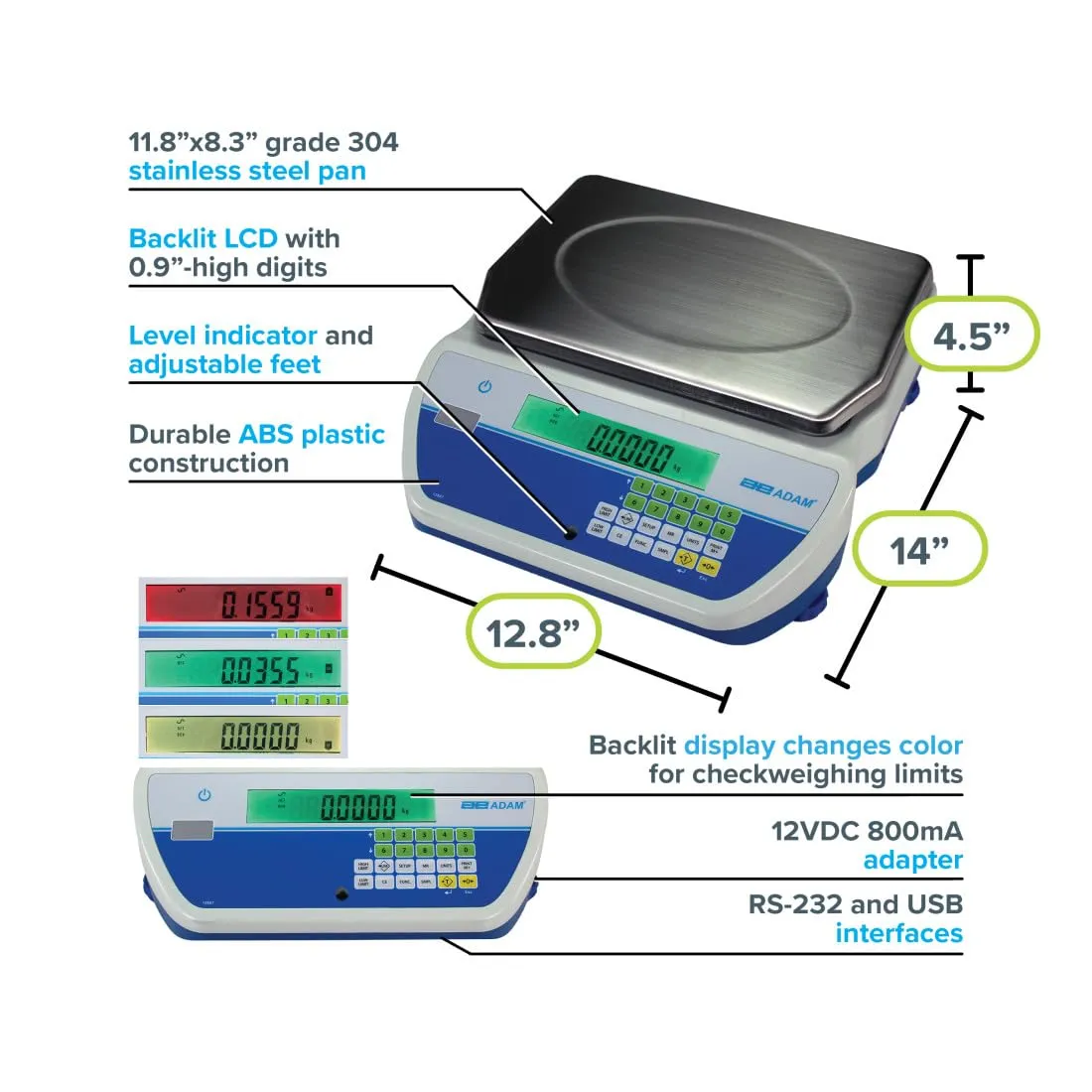 Adam Equipment CKT 32 - Cruiser CKT Bench Checkweighing Scales - Capacity: 70lb / 32kg, Readability: 0.002lb / 1g