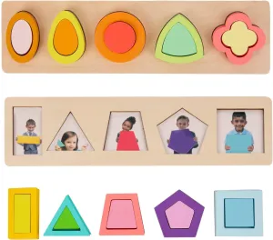 Adena Montessori Colorful Multiple 10 Pieces Shape Puzzles Toys for 1 2 3 Years Old Toddler Geometric Jumbo Wooden Puzzles Grasping and Fine Motor Toys