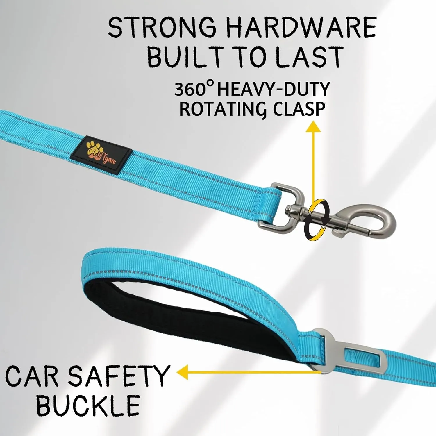 ADITYNA Tactical Bungee Dog Leash 6ft-7.5ft - Shock Absorbing Lead with 2 Padded Handles, Metal Clasp, Car Seatbelt - Heavy Duty No Pull for Medium, Large & XL Breeds