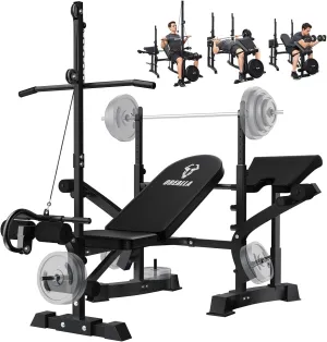 Adjustable Weight Bench - 8 in 1 Multi-Function Bench Press Set Full Body Strength Training Workout Equipment with Leg Developer, Chest Fly, Preacher Curl Pad for Home Gym