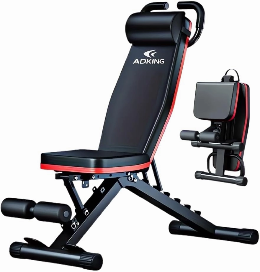 Adjustable Roman Chair for Home Gym – Foldable Back Extension Bench for Core, Hip & Lower Back Workout – Multi-Functional Hyperextension Bench with Tension Rope for Full-Body Exercise