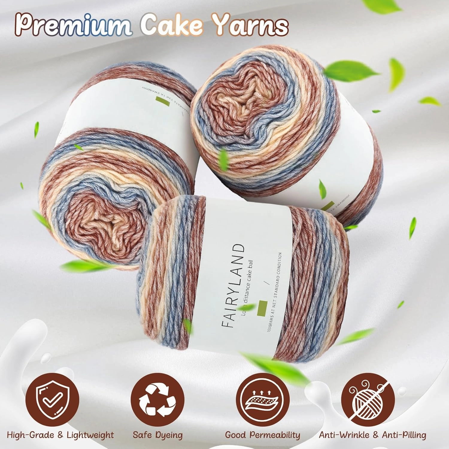Aeelike Gradient Yarn for Crocheting, 3 Skeins Cake Yarn 100g (3.52 oz) 245m (267 Yards), Super Soft Ombré Yarns Cake Gradient Cake Yarn for Making Colorful Crafts, Khaki Gradient