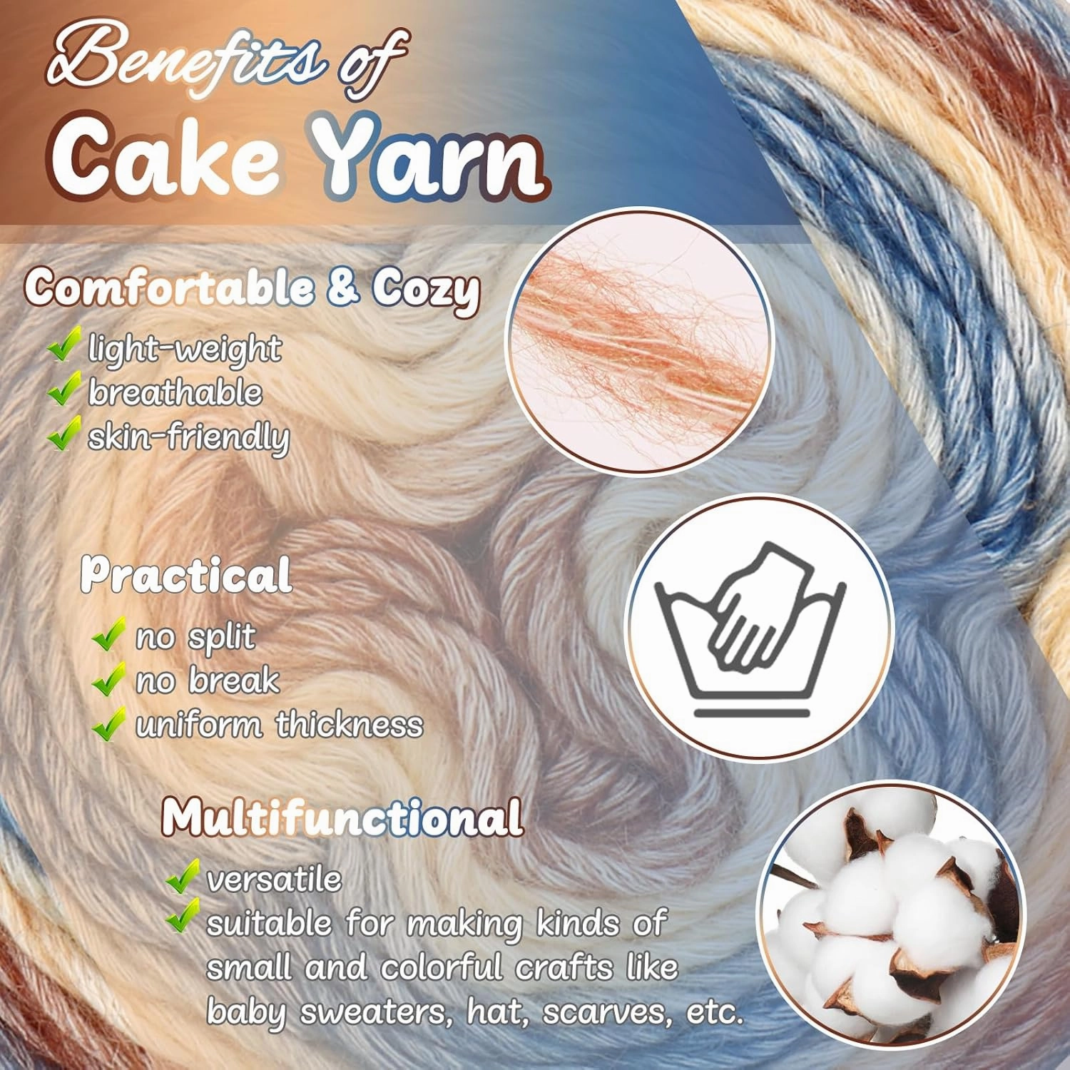 Aeelike Gradient Yarn for Crocheting, 3 Skeins Cake Yarn 100g (3.52 oz) 245m (267 Yards), Super Soft Ombré Yarns Cake Gradient Cake Yarn for Making Colorful Crafts, Khaki Gradient
