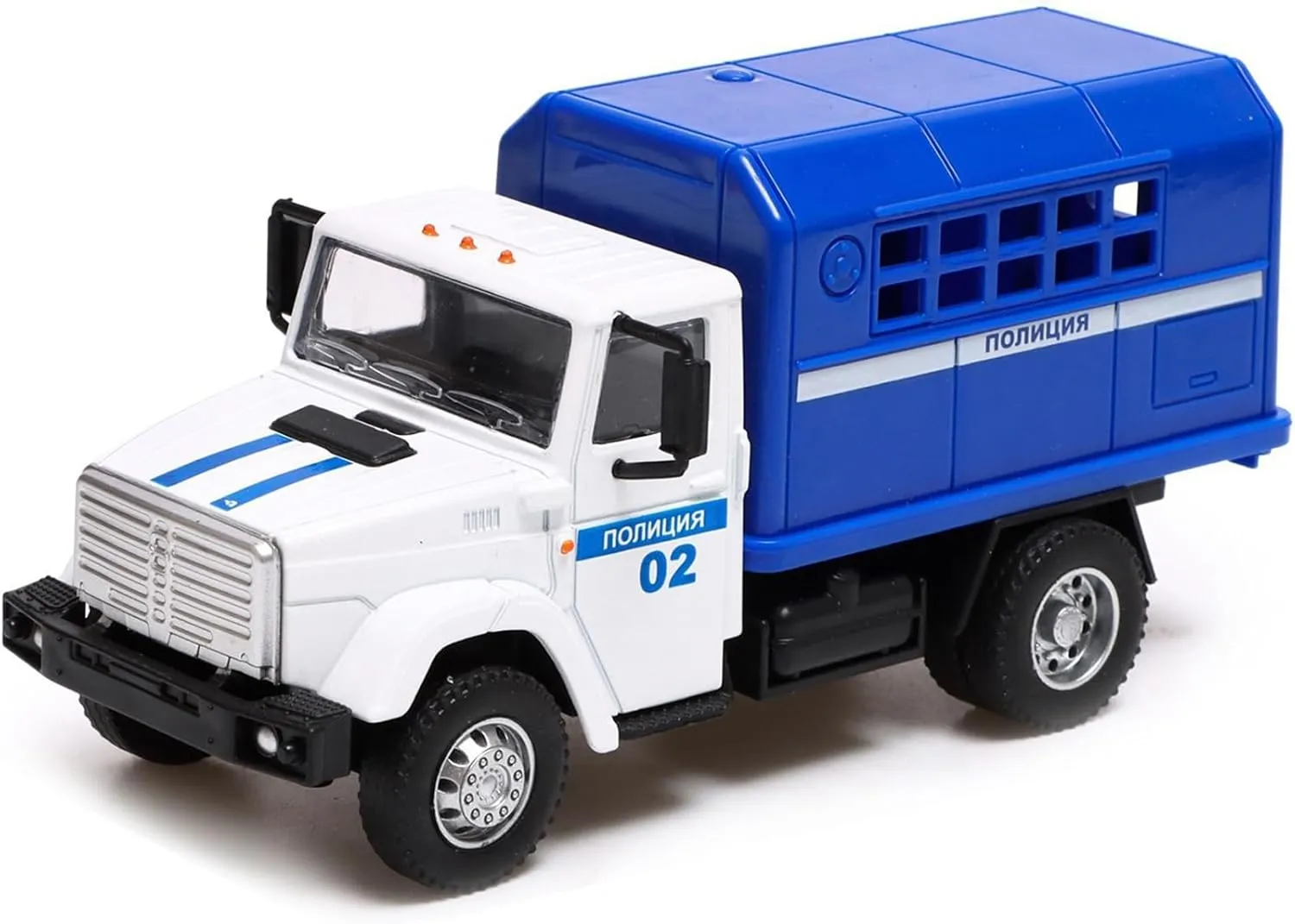 AEVVV Inertia Metal Russian Police Truck ZIL 1:43 Scale, Moving Body Parts, 6.1 in, White and Blue