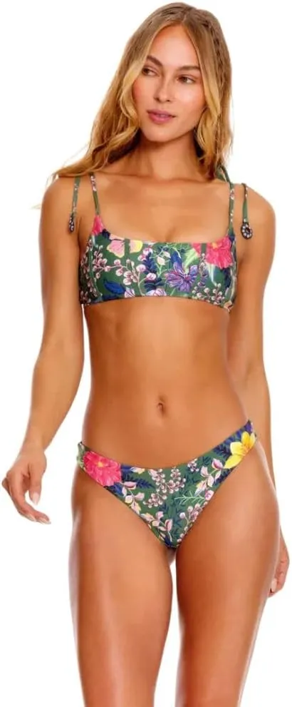 AGUA BENDITA Genoeva Vessle Bikini Top, Floral Print Top, Adjustable Straps, Removable Pads, UPF 50 , Green Multi (US, Alpha, Small, Regular, Regular, Standard, Vessle)