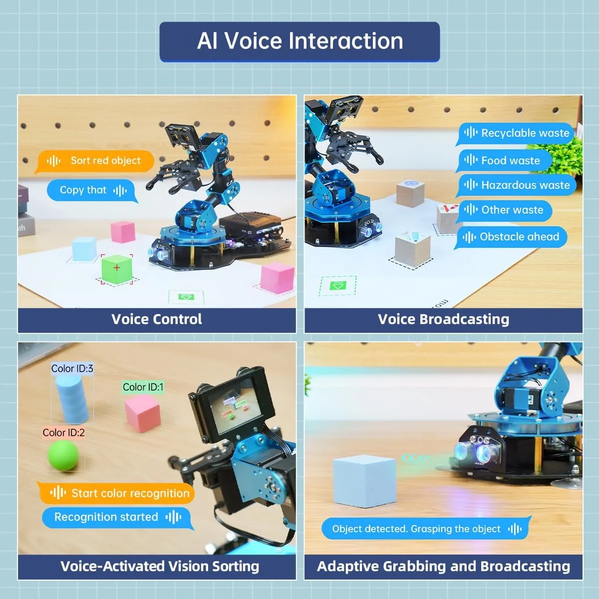 AI Vision & Voice Interaction Smart Robotic Arm for Arduino Scratch Python 6DOF Robot Arm STEM Project Educational Robot & Engineering Kits, Science/Coding/Programming Set, xArmAI Advanced Kit