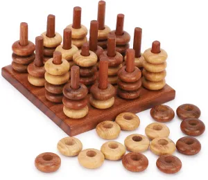 Ajuny 3D Four in a Row Wooden Strategy Game Logical Brain Teaser Toys Table Games Portable Chess Puzzle Board Game with Storage Box for Kids and Adults