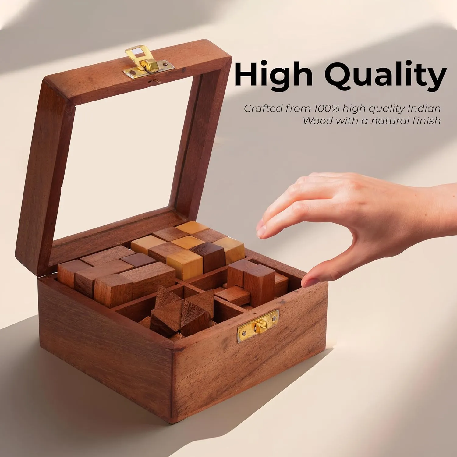 Ajuny 4-in-1 Wooden Puzzle Box - 3D Puzzles & Brain Teaser Games for Adults, Wooden Puzzles, Logic IQ Brain Games, Rustic Decor, Unique Gift for Christmas & Birthday
