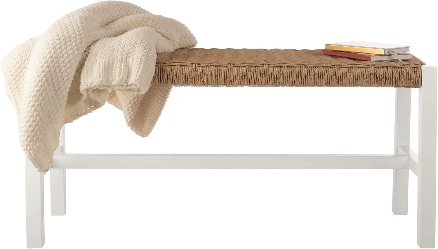 Alaterre Furniture Newport Bench with Handcrafted Woven Rope Seat - 40-Inch Wood Bench for Entryway, Bedroom, or Dining Room - Indoor Entryway Bench (White)