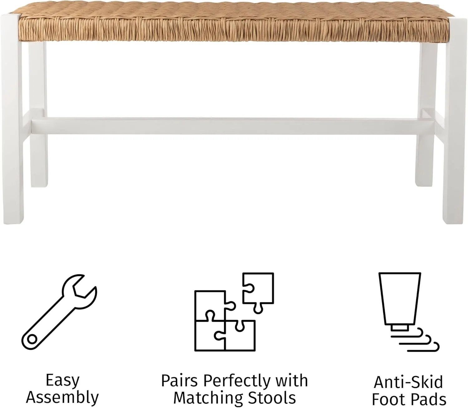 Alaterre Furniture Newport Bench with Handcrafted Woven Rope Seat - 40-Inch Wood Bench for Entryway, Bedroom, or Dining Room - Indoor Entryway Bench (White)