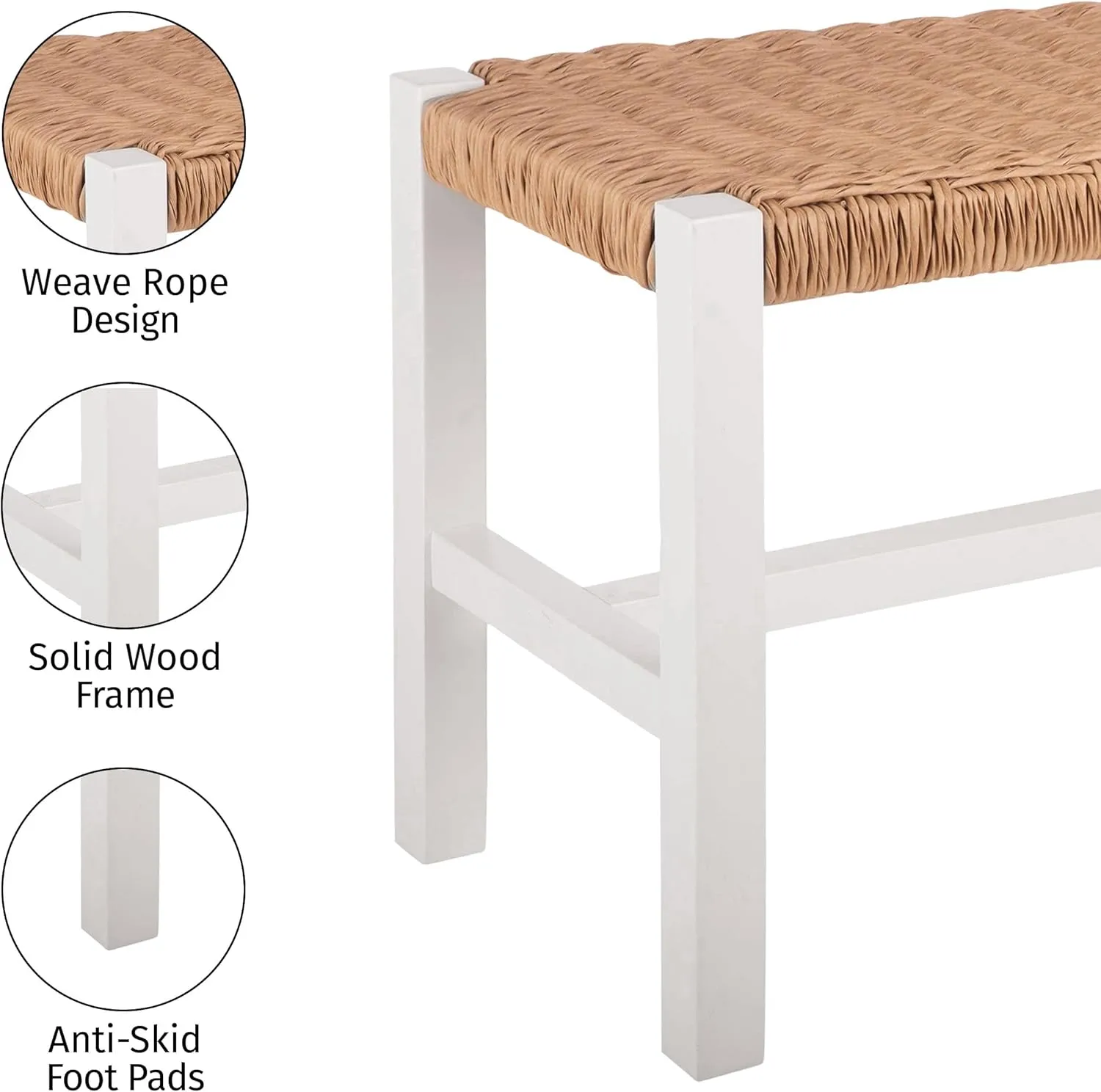 Alaterre Furniture Newport Bench with Handcrafted Woven Rope Seat - 40-Inch Wood Bench for Entryway, Bedroom, or Dining Room - Indoor Entryway Bench (White)