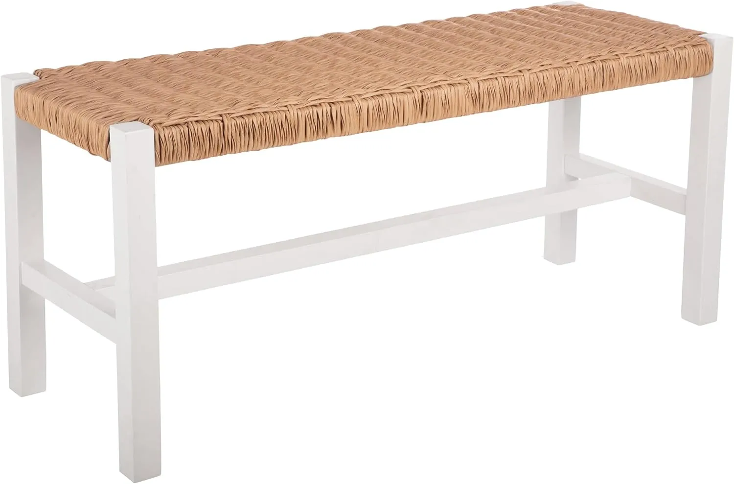 Alaterre Furniture Newport Bench with Handcrafted Woven Rope Seat - 40-Inch Wood Bench for Entryway, Bedroom, or Dining Room - Indoor Entryway Bench (White)