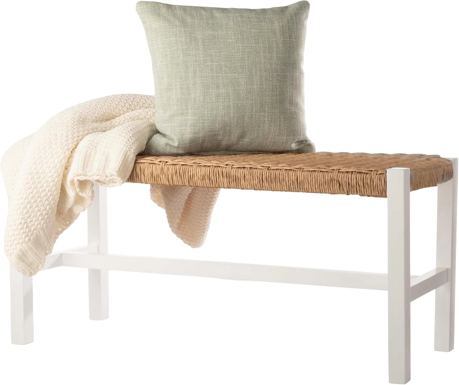 Alaterre Furniture Newport Bench with Handcrafted Woven Rope Seat - 40-Inch Wood Bench for Entryway, Bedroom, or Dining Room - Indoor Entryway Bench (White)