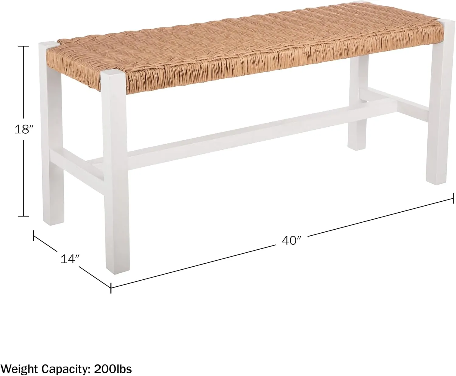 Alaterre Furniture Newport Bench with Handcrafted Woven Rope Seat - 40-Inch Wood Bench for Entryway, Bedroom, or Dining Room - Indoor Entryway Bench (White)