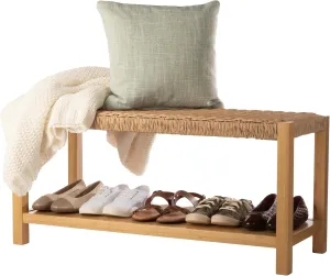 Alaterre Furniture Newport Collection Bench with Handcrafted Woven Rope Seat - 40-Inch Wood Bench with Storage Shelf for Entryway or Bedroom (Natural)