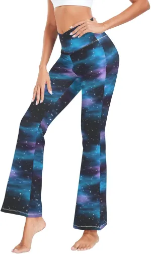 ALAZA Women's Colorful Orange Bule Green Star Flare Yoga Pants