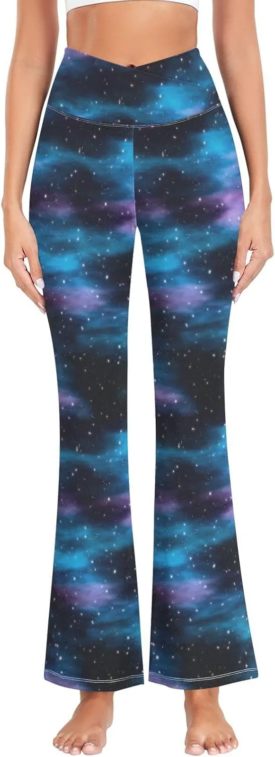 ALAZA Women's Colorful Orange Bule Green Star Flare Yoga Pants