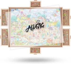 ALL4JIG 1500 Pieces Rotating Puzzle Board with 6 Drawers and Cover,25"x34"Portable Wooden Jigsaw Puzzle Table for Adults,Lazy Susan Spinning Puzzle Boards Birthday Gift for mom