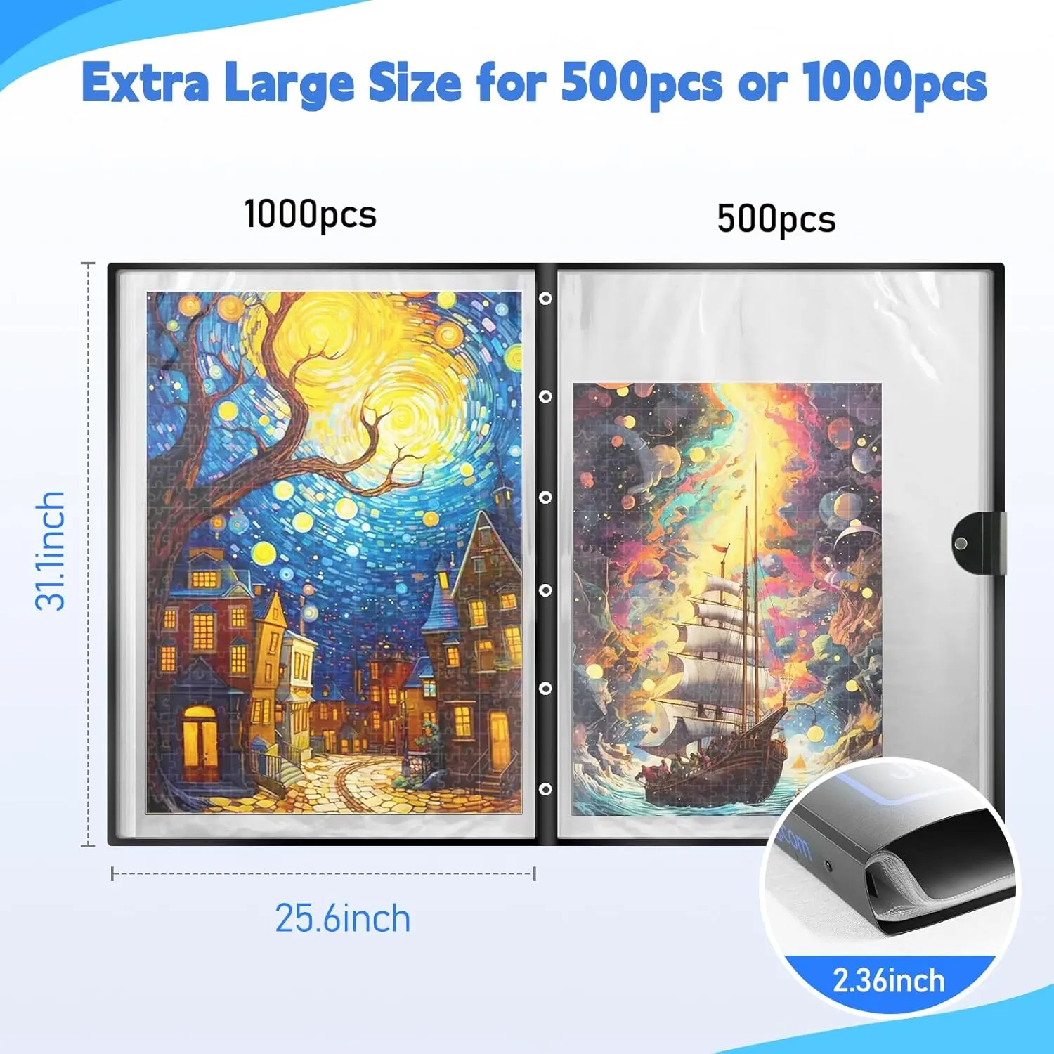 ALL4JIG Extra Large Puzzle Storage Folder Keeper for Jigsaw Enthusiasts - Space-Saving Organizer, Holds 20 Puzzles, 31.1x25.59x2.56 inches, HD Film Pockets Birthday Gifts for Mom & Grandma