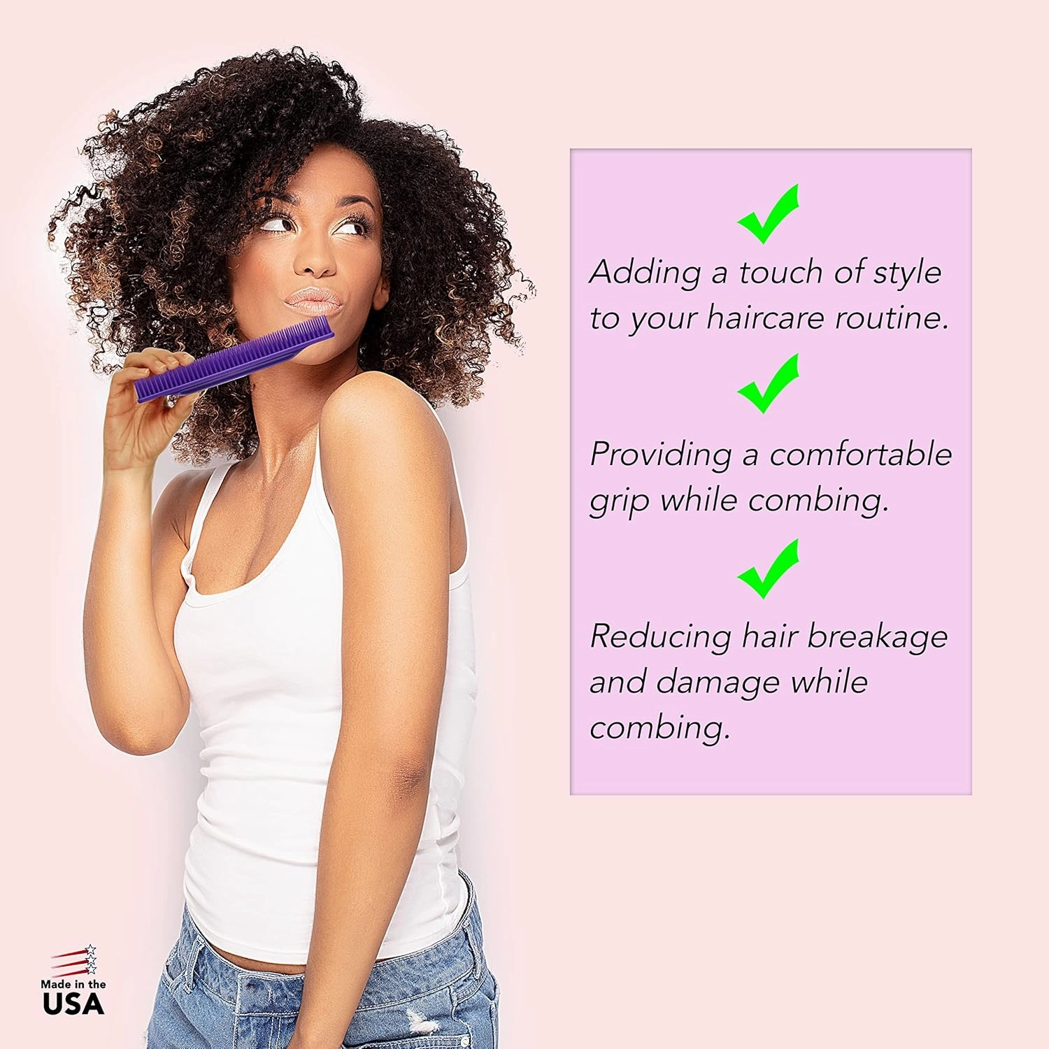 Allegro Combs 3-Row Detangling Comb, Wide Tooth Curl Defining Brush, Perfect for Women Curly Hair Stylists, Curl Defining Comb, Made In The USA, 1 Piece, Purple