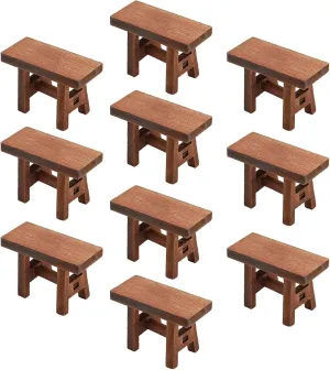 Alomejor 10pcs Kids 1:12 Miniature Retro Wooden Stool for Dollhouse Accessories