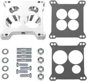 Aluminum Edelbrock Carbuertor Spacer Adapter #2696 Carter/AFB 4-Barrel Four-Hole Square-Bore to Spread-Bore Manifold Carb Spacer for stock Quadrajet & Thermo-Quad Base 0.85in; Individual Venturi Ports