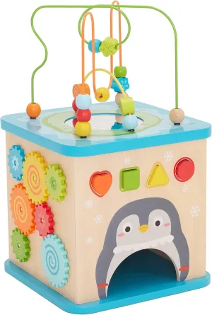 Amazon Basics Kids Wooden Educational Activity Learning Cube Toy, Gift for Toddlers Age 12M , Developmental Shape Sorter, Multicolor, 13.4x22.5x13.4inches