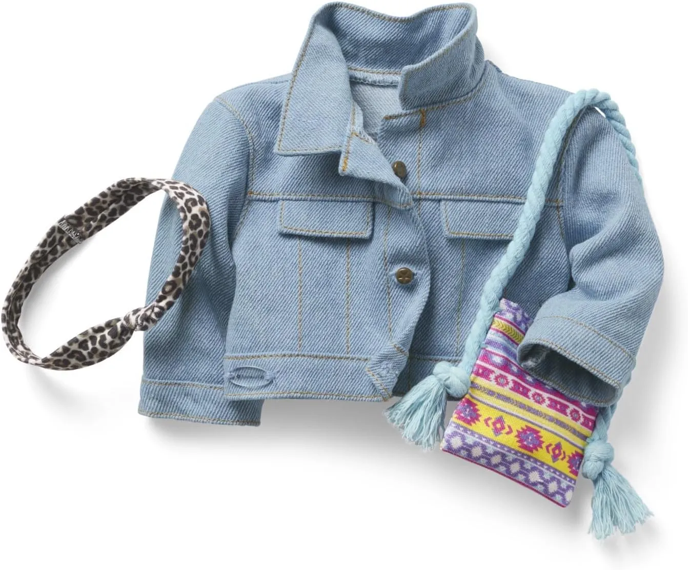 American Girl Truly Me 18-inch Doll Accessories Jean Jacket, Printed Purse, and Leopard-Print Headband, For Ages 6 