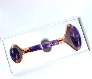 Amethyst Rough Stone Face Care Massage Tool Amethyst Roller Gua Sha Massage Set Natural Crystal Jade Massager Facial Body Neck Skin Beauty Detox (Color : Roller and Box)