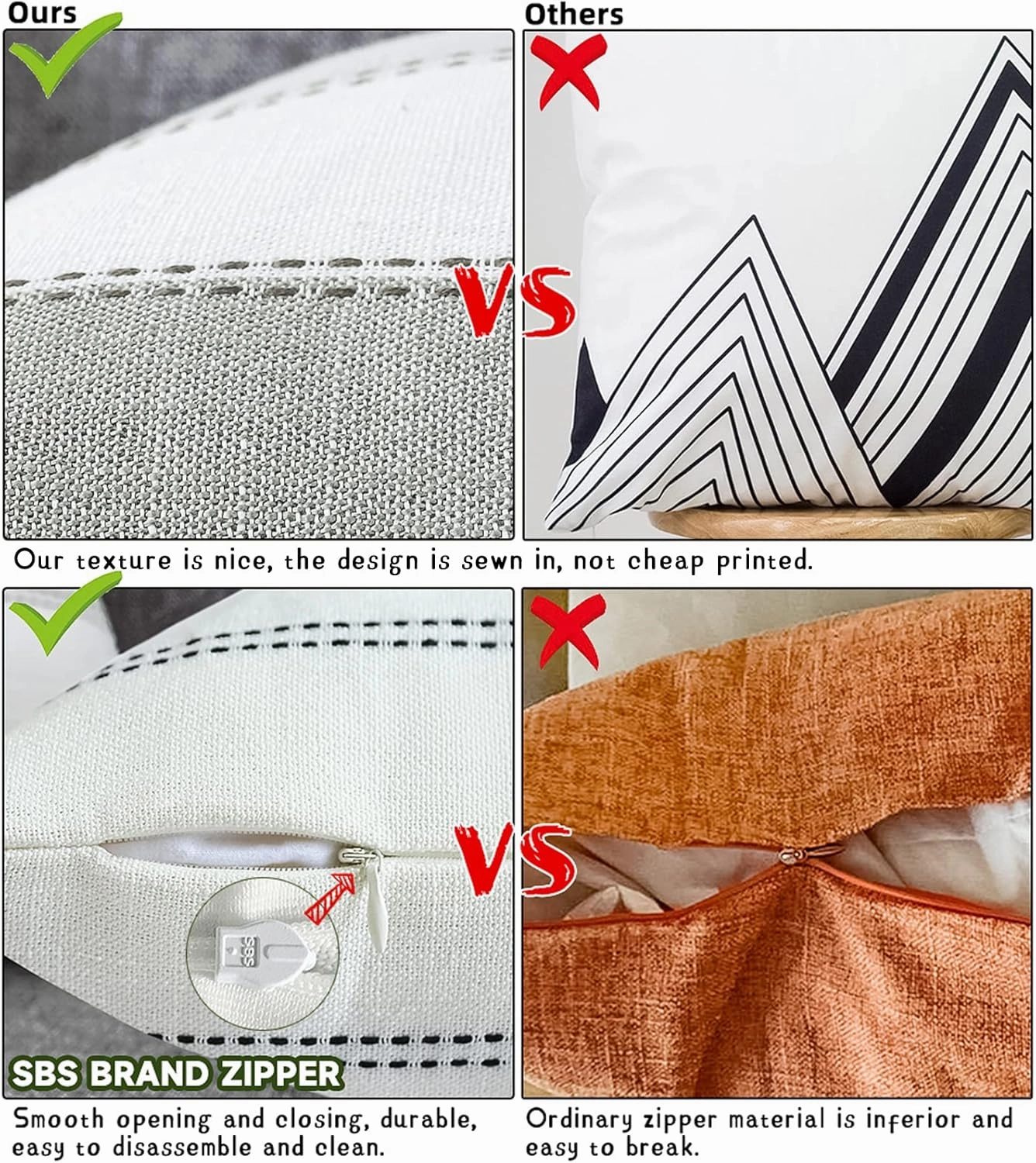 AmHoo Pack of 2 Farmhouse Stripe Check Throw Pillow Covers Set Case Cotton Linen Decorative Pillowcases Cushion Cover for Couch Bench Sofa 16x16Inch Cream