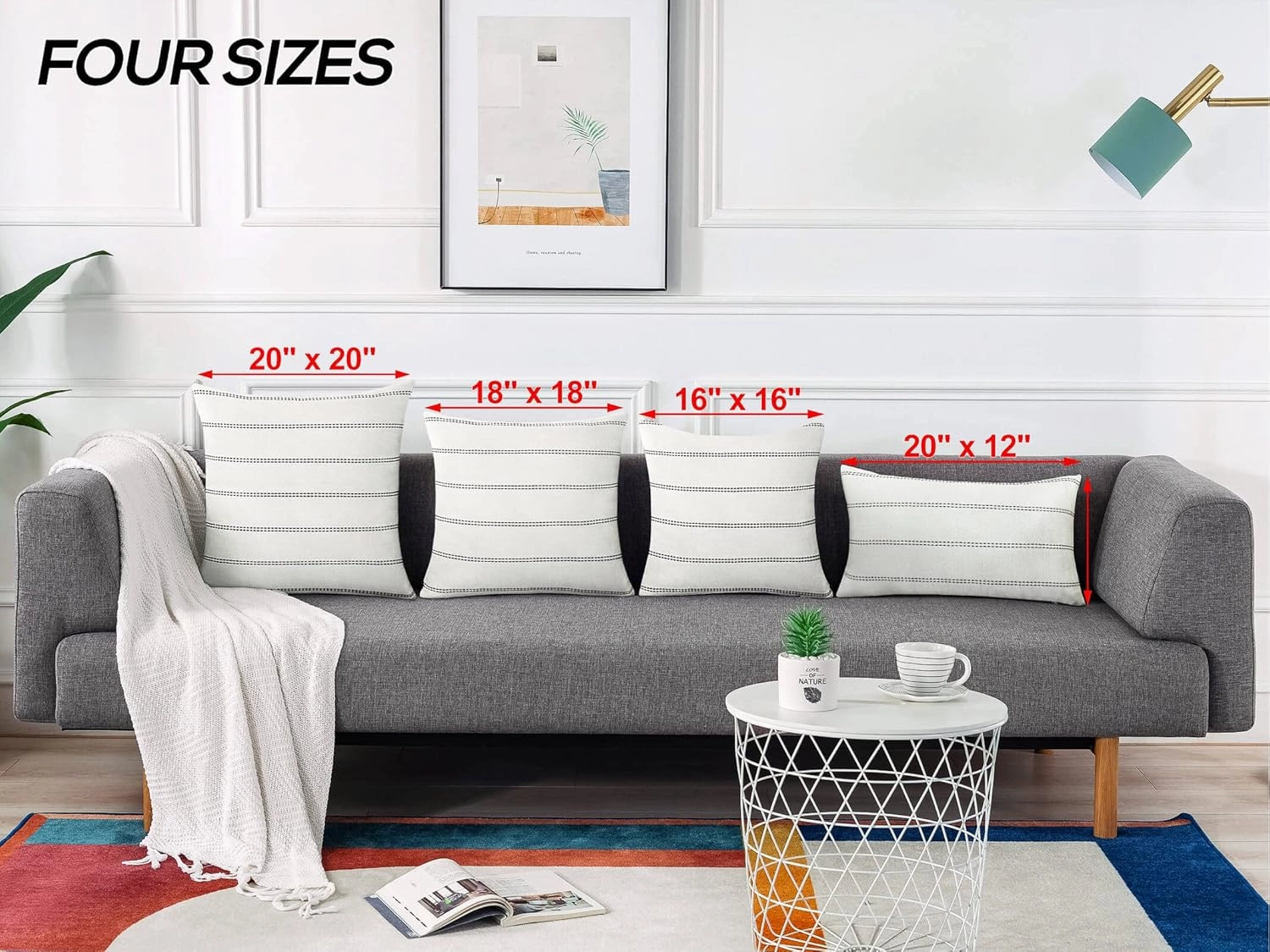 AmHoo Pack of 2 Farmhouse Stripe Check Throw Pillow Covers Set Case Cotton Linen Decorative Pillowcases Cushion Cover for Couch Bench Sofa 16x16Inch Cream