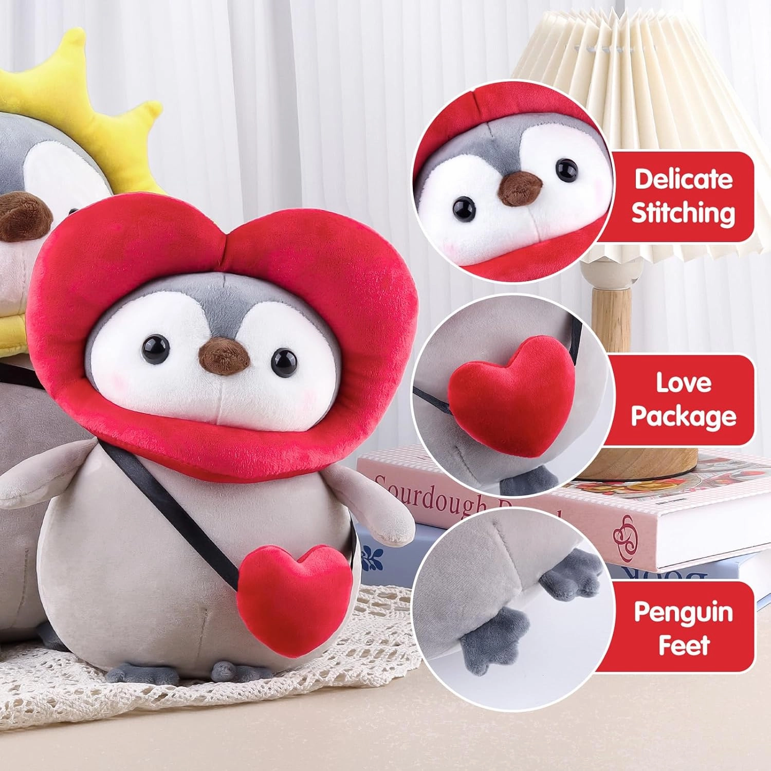 Anboor 9.8" Love Penguin Stuffed Animal, Cute Penguin Soft Plush Toy with Love Outfit, Stuffed Penguin Plushies Animals Toys for Boys Girls Birthday Valentine's Day Party Favors