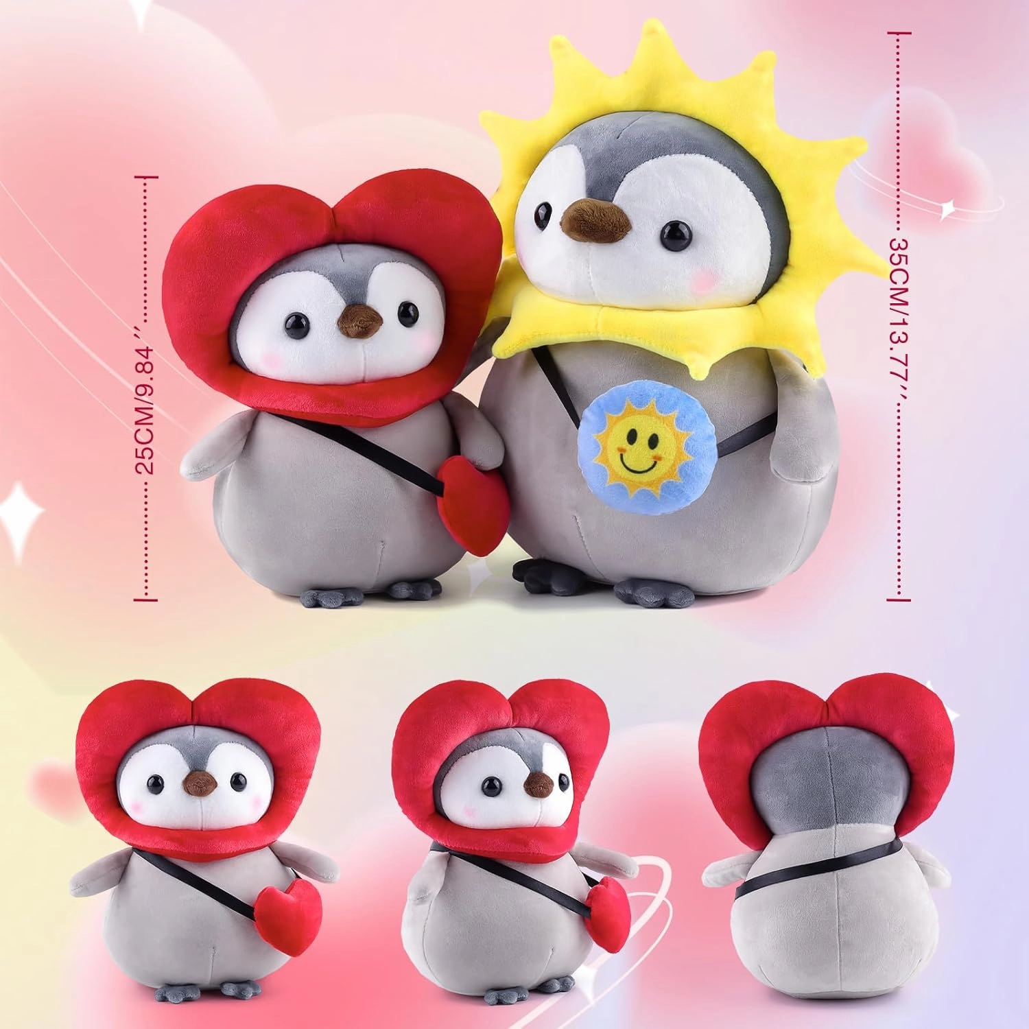 Anboor 9.8" Love Penguin Stuffed Animal, Cute Penguin Soft Plush Toy with Love Outfit, Stuffed Penguin Plushies Animals Toys for Boys Girls Birthday Valentine's Day Party Favors