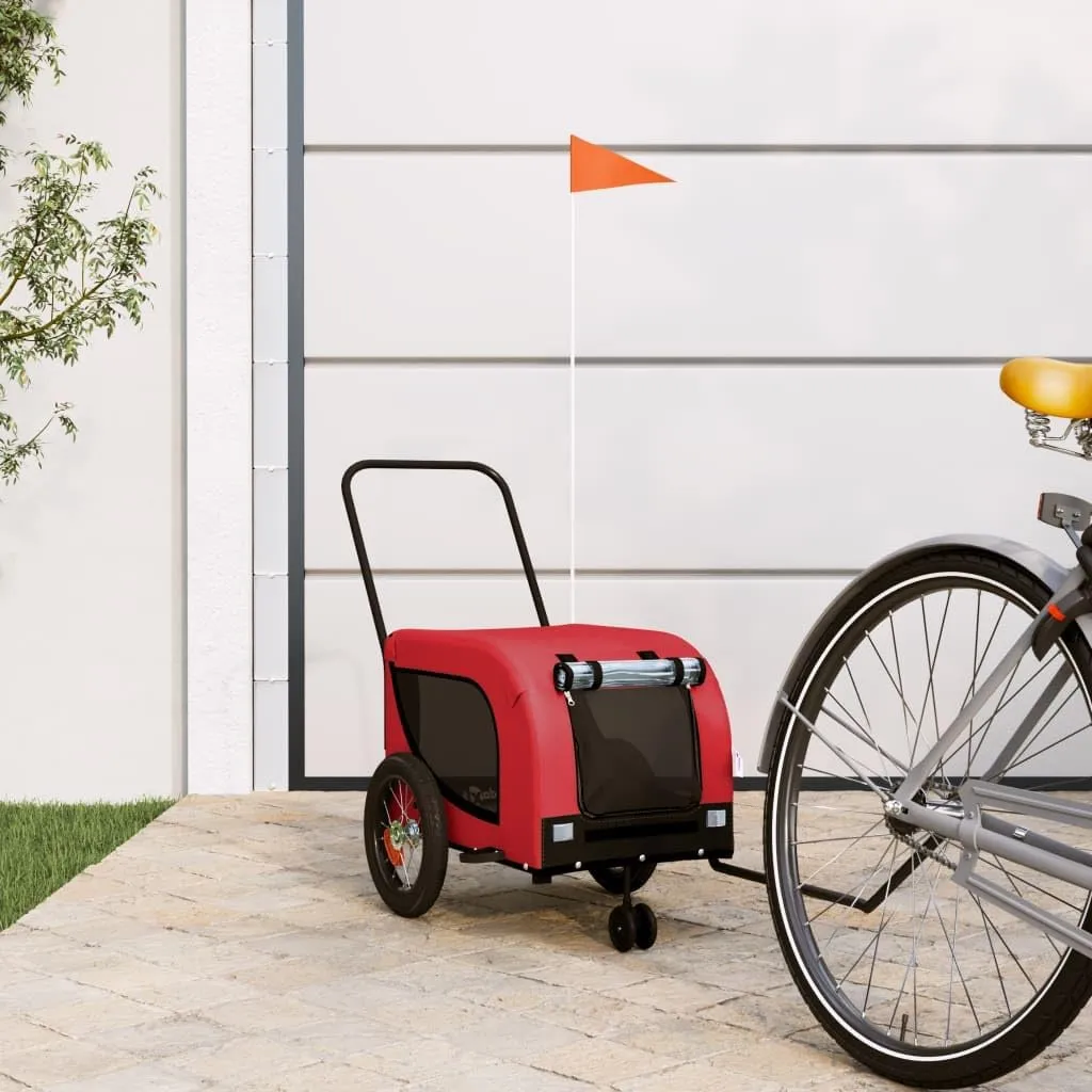 and Durable Pet Bike Trailer for Outdoor Adventures, Iron Frame, Comfortable Fabric Construction, Red and Black