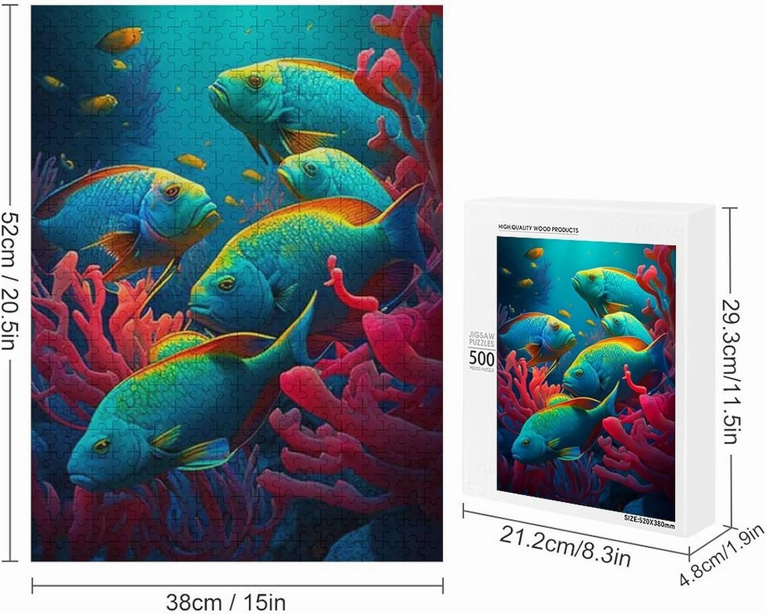Animal Jigsaw Puzzles, Colorful Fish Themed Puzzles for Adults - 500 Pieces Jigsaw Puzzles, Educational Games Gift for Elders Family and Friends