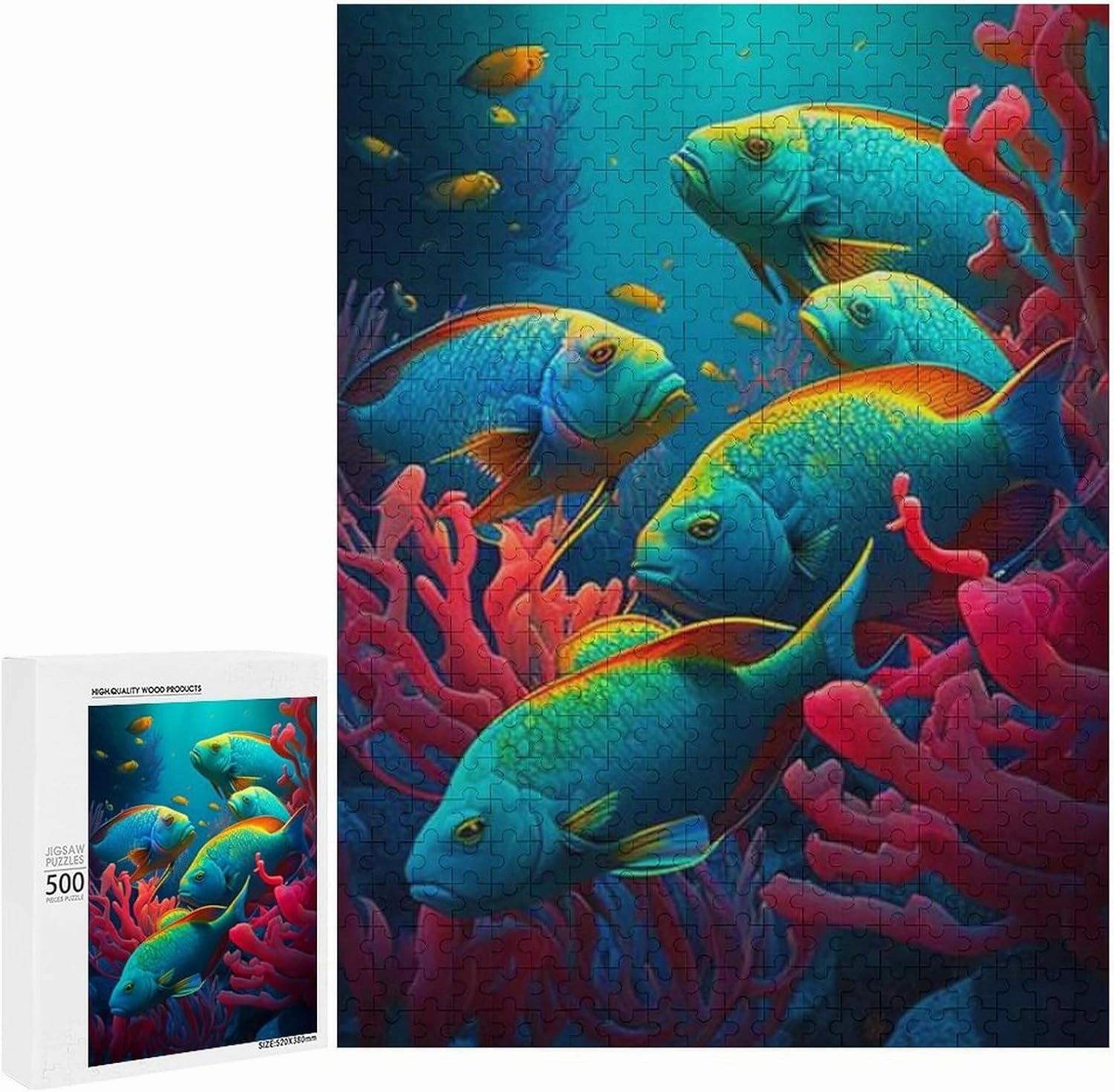 Animal Jigsaw Puzzles, Colorful Fish Themed Puzzles for Adults - 500 Pieces Jigsaw Puzzles, Educational Games Gift for Elders Family and Friends