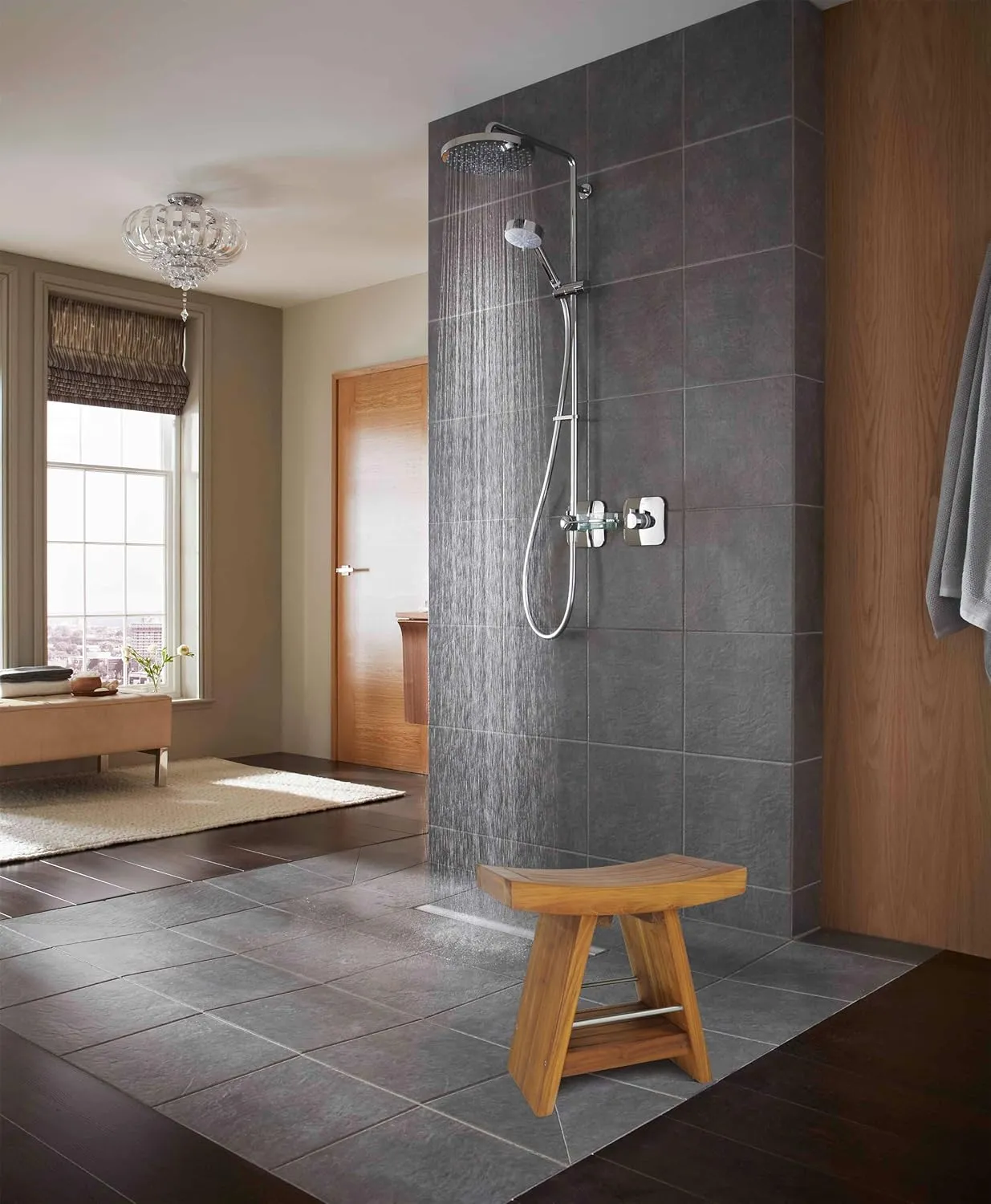AquaTeak Patented 18" Asia Teak & Stainless Shower Bench with Shelf