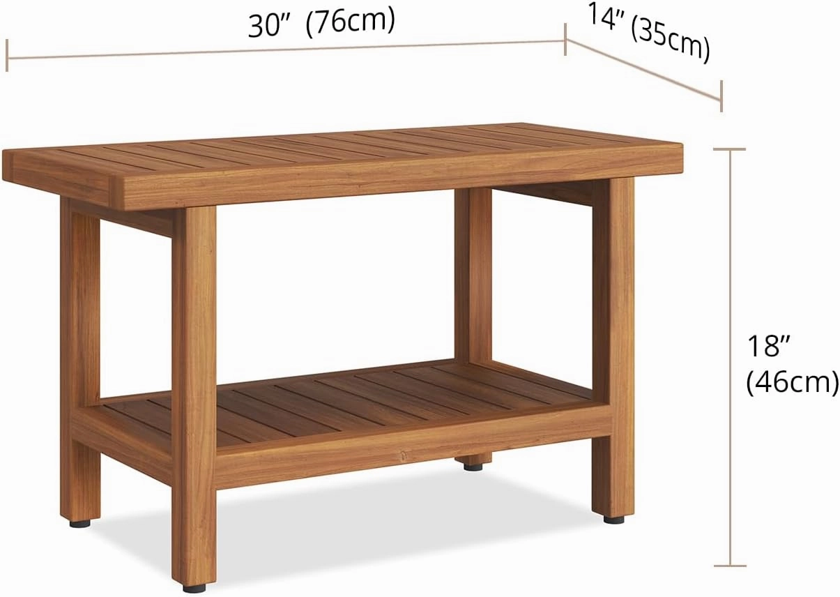AquaTeak The Original 30" Spa Teak Shower Bench with Shelf