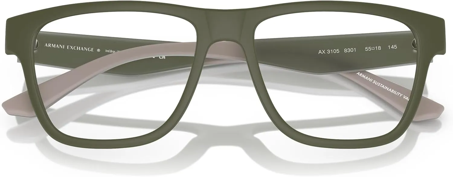 Armani Exchange Men's Ax3105 Square Prescription Eyewear Frames