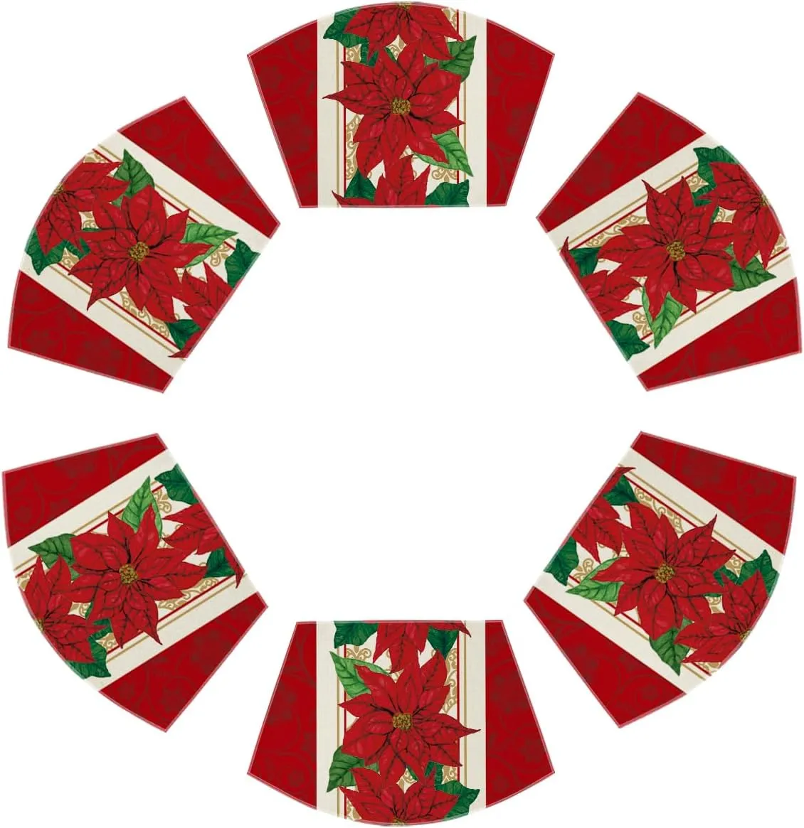 Artoid Mode Christmas Poinsettia Wedge Shape Placemats for Round Table Set of 6, Winter Seasonal Kitchen Dining Table Decoration for Indoor Party Home