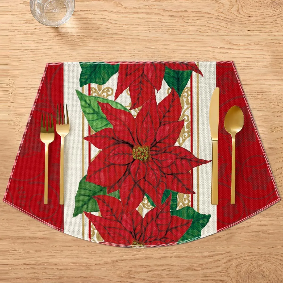 Artoid Mode Christmas Poinsettia Wedge Shape Placemats for Round Table Set of 6, Winter Seasonal Kitchen Dining Table Decoration for Indoor Party Home
