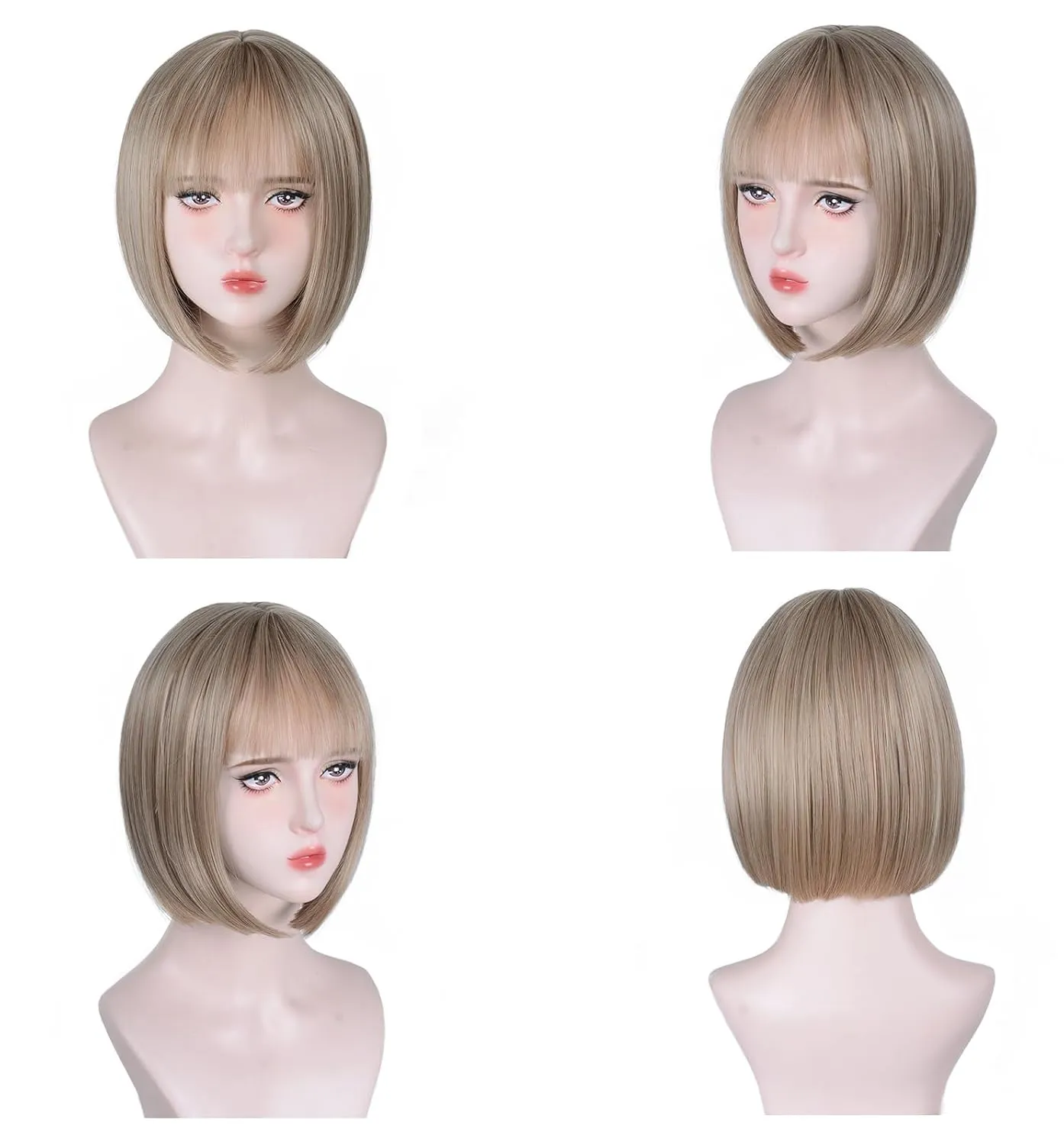 Ash Blonde Bob Wigs - 12'' Short 613 Bob Wigs for Women Bob Wig With Bangs Super Soft and Easy to Wear Straight Bob Wig, Colorful Synthetic Wig for Daily, Cosplay, Halloween